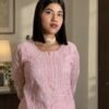 Chaand Si Chanderi in Pink - hand-embroidered Chikankari by Unique Creation
