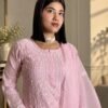 Chaand Si Chanderi in Pink - hand-embroidered Chikankari by Unique Creation