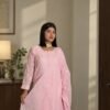 Chaand Si Chanderi in Pink - hand-embroidered Chikankari by Unique Creation
