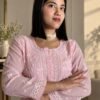 Chaand Si Chanderi in Pink - hand-embroidered Chikankari by Unique Creation