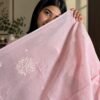 Chaand Si Chanderi in Pink - hand-embroidered Chikankari by Unique Creation