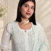 Firoza Mist in Firoza Mist - hand-embroidered Chikankari by Unique Creation