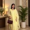 Gulmehar in Soft Pastel Yellow - hand-embroidered Chikankari by Unique Creation