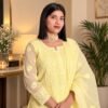 Gulmehar in Soft Pastel Yellow - hand-embroidered Chikankari by Unique Creation