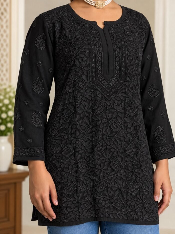 Kairi Ki Kala in Black - hand-embroidered Chikankari by Unique Creation