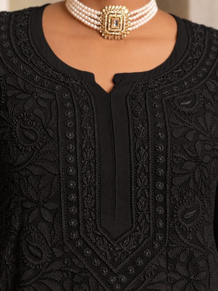 Kairi Ki Kala in Black - hand-embroidered Chikankari by Unique Creation