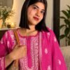 Kota Nazakat in Fuchsia Pink - hand-embroidered Chikankari by Unique Creation