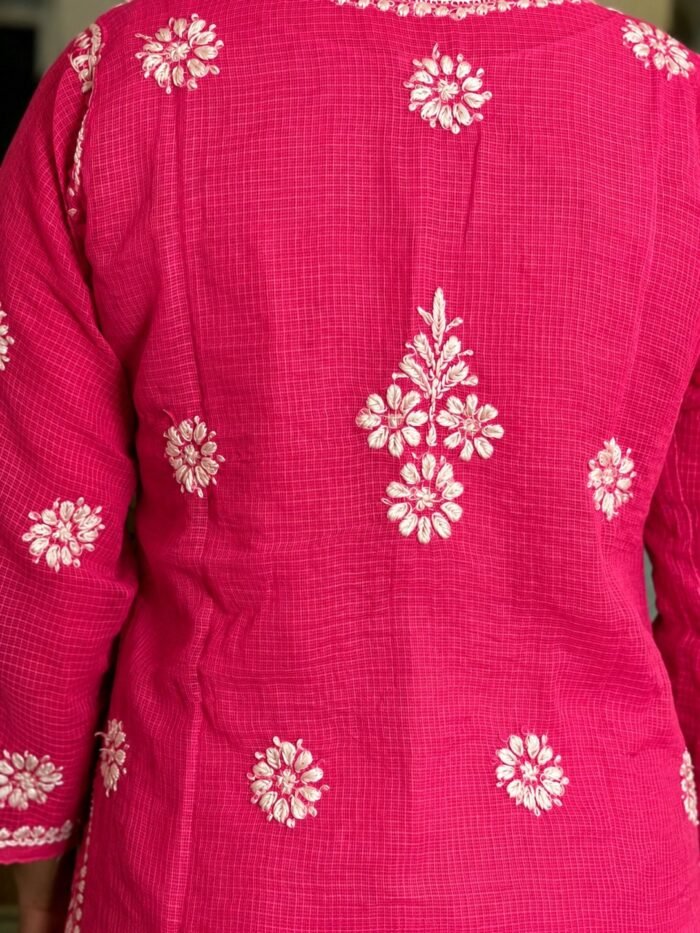 Kota Nazakat in Fuchsia Pink - hand-embroidered Chikankari by Unique Creation