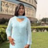 Mukesh Noor in Soft Aqua Blue - hand-embroidered Chikankari by Unique Creation