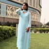 Mukesh Noor in Soft Aqua Blue - hand-embroidered Chikankari by Unique Creation
