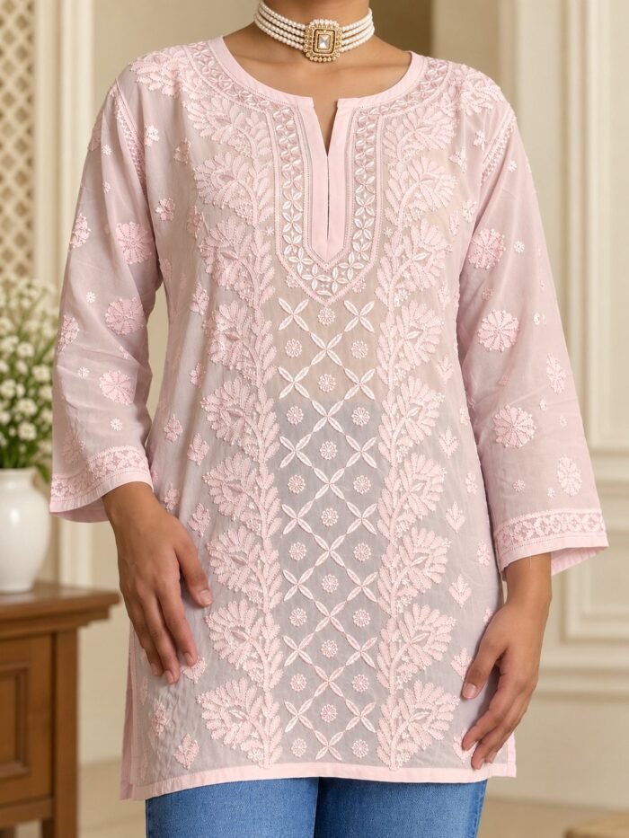 Naqsh in Blush Pink - hand-embroidered Chikankari by Unique Creation