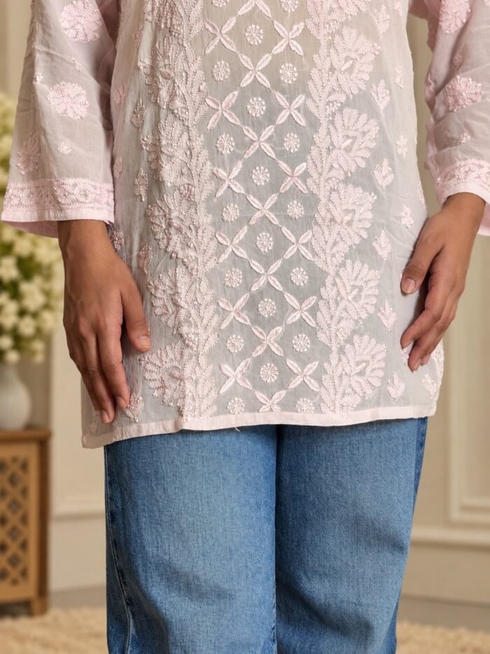 Naqsh in Blush Pink - hand-embroidered Chikankari by Unique Creation