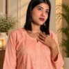 Shaan-e-Mul Mul in Peach - hand-embroidered Chikankari by Unique Creation