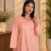 Shaan-e-Mul Mul in Peach - hand-embroidered Chikankari by Unique Creation